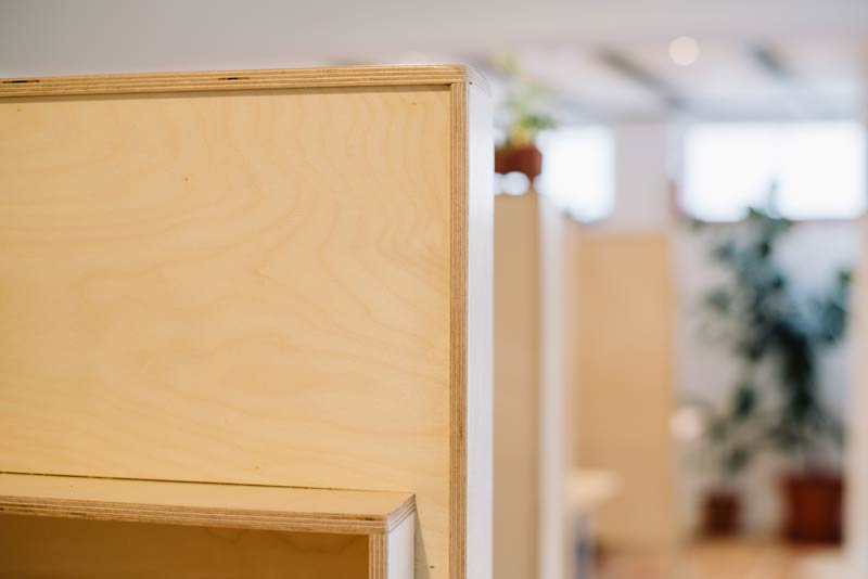 detail of plywood desk